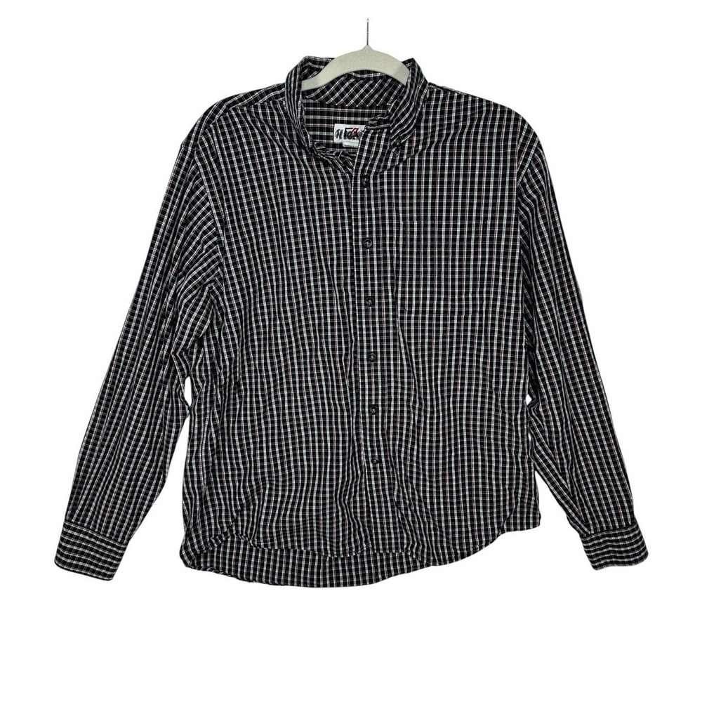 Cutter & Buck Mens M Plaid Button Down Shirt Red Black White Cotton Gorpcore